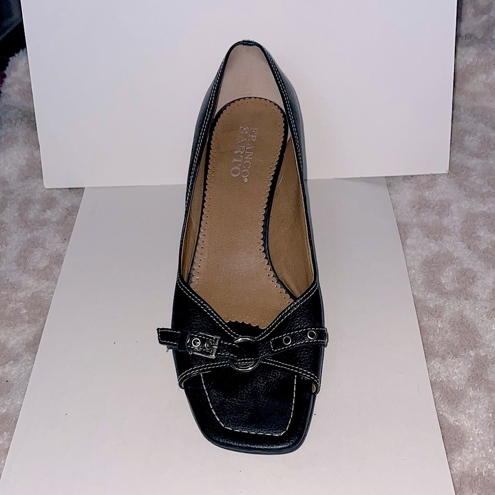 Franco Sarto black wedges 7M slight wear on sole but otherwise like new!